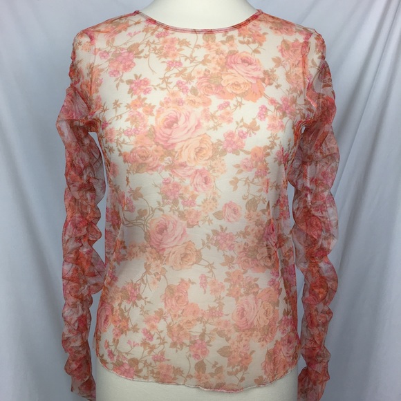 Zara Floral Sheer Long Sleeve Mesh Top - Picture 5 of 8